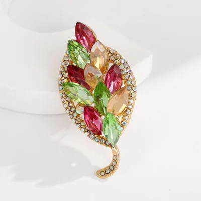 American High-end Crystal Leaf Brooch Women's High-end Light Luxury Fashion Exquisite Brooch