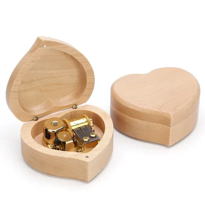 Wooden Birthday Gift Music Boxes Heart Shape Wood Music Box for Lovers