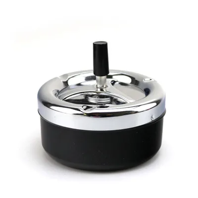Classical Windproof Press Rotating Lid Home Ashtray Metal Rotating Office Stainless Steel Smoker Spinning Ashtray