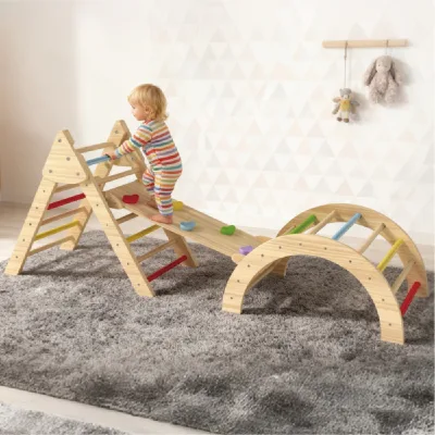 Wooden Foldable Child Indoor Ramp Climbing Arch Montessori Triangle Climbers Ladder Set