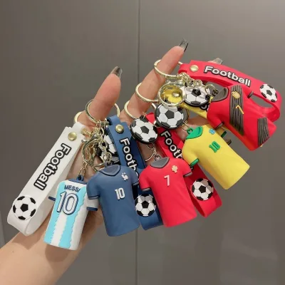 2026 Low MOQ Best Selling PVC 3D Cartoon Mini Football Player Figure Jersey Keychain Rubber Soccer Keychain Gift for Bag Pendant
