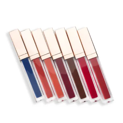 Custom Brand Square Tube Liquid Lipstick 85 Colors Gold Lid Long Lasting Vegan Waterproof Matte Finish Mineral Private Logo