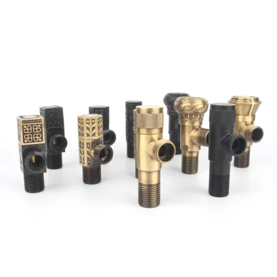 Antique Angle Design Brass Manual Water Faucet Bathroom Accessories for Hotels Home Angle Valve European Carved Style