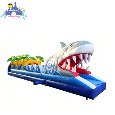 Lilytoys Commercial Ocean Theme Inflatable Track with Palm Trees, 0.55mm PVC Bouncer for Water Park
