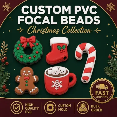 Custom Christmas PVC Focal Beads Soft Rubber Santa Snowman Reindeer Beads for Pen Making DIY Jewelry Craft Bulk Wholesale