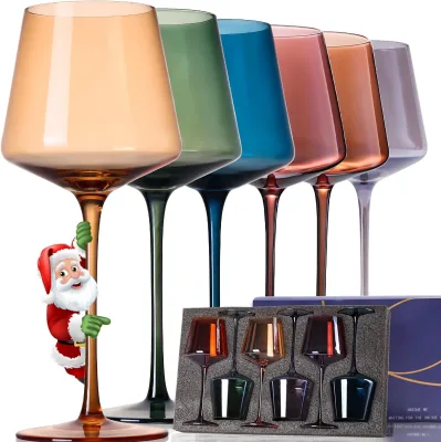 Wholesale Private Colored Wine Glasses Long Stems 16oz Crystal Glasses Unique Wine Lovers Hand Blown Colorful Minimalist Style
