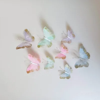 Glitter butterfly Artificial butterfly Feather Butterflies for Wedding Decorations Glass Cup Nursery Wall Decor Wall Stickers