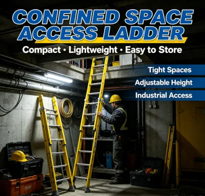 Compact 2-Section Insulated Telescoping Ladder - Lightweight, Non-Slip, Ideal for Electrical & Confined Space Work