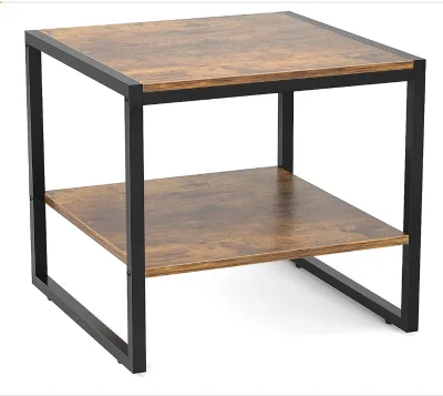 20 Inch Square Side Table Modern Night Stand With 2-Tier Storage Shelf