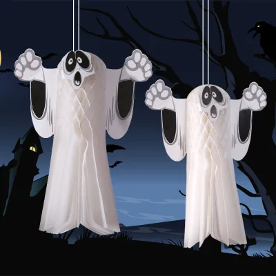 2024 New Halloween 3D Ghost Pendant Bar Party Decoration Supplies Ghost House Horror Paper Hanging Decoration