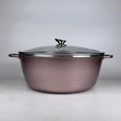 Classic 44cm Casserole with Die-Cast Aluminum Body & Glass Lid Low-Fat Soup & Stock Pots for Family Cooking