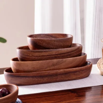 Multipurpose Bowl Oval Shape Solid Teak Wood Bowl for Serving Food Salad Soup Snacks Home Wooden Salad Bowl Kitchen Fruit Bowls