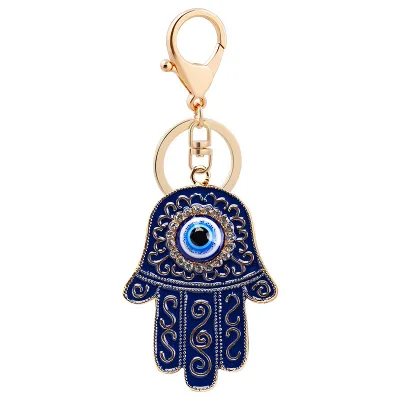 Creative Blue Eye Evils Eye Keychains Oil Drop Metal Key Ring Zinc Alloy Hand Shape Key Chain for Bag