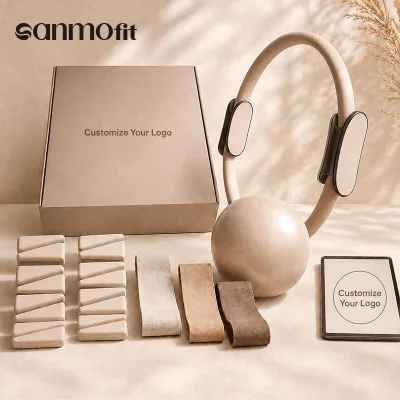 Beige 4piece Box Set with Pilates Ring Exercise Ball Wrist & Ankle Weights and Resistance Bands for Yoga Pilates Accessories Kit