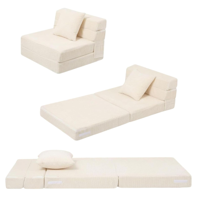 Convertible Children Couch Cozy Corduroy Kids Futon Sofa Small Foldable Floor Mattress with Machine Washable Cover