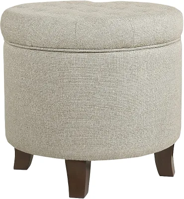 Modern Upholstered Tufted Round Wood Frame Footstool Storage Ottoman