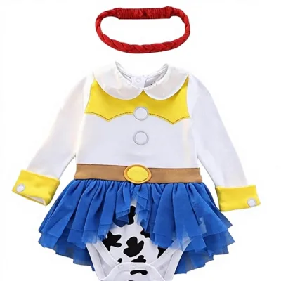 Baby Girls Princess Dress Onesie Bodysuit Romper Halloween Costume Headband Size 0-24 Months Multi-Color Machine