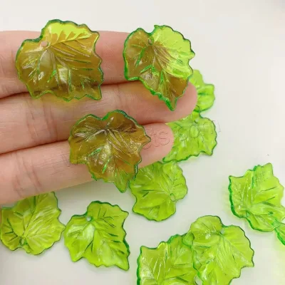 Wholesale Leaf Green Acrylic Jewelry Pendant Hair Accessories DIY Findings Stoving Varnish Approx 500PCs/Bag 1645518