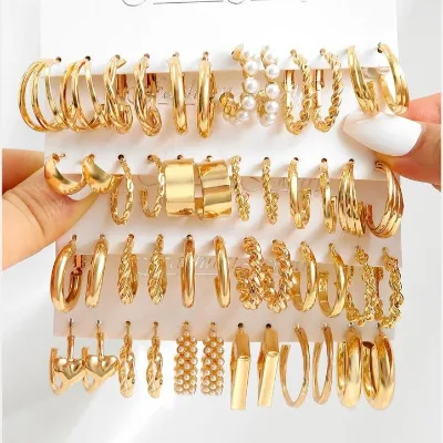 Women's Rhinestone & Faux Pearl Decor Dangle & Hoop Earrings Butterfly & Heart & Lock & Mushroom Design Earring Stacking Set