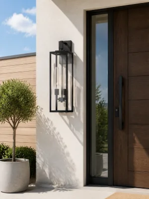 Outdoor LED Wall Lamp Human Body Sensor Long Strip Cylinder Stainless Steel Black Transparent Polycarbonate Lampshade Modern