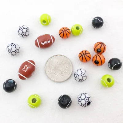 50 Pieces Per Pack Painted Acrylic Beads Basketball Soccer Football Volleyball Softball Shapes Holes Beading DIY Jewelry