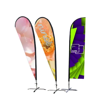 Windproof UV Resistant Waterproof Polyester Custom Print Teardrop Feather Flags Fiberglass Flagpole Bulk Discount for Street