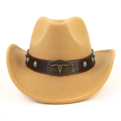 High Quality Metal Bullhead Western Spring and Autumn Cowboy Fedora Hat