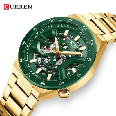 New CURREN 8486 Mechanical Watch for Men High Quality Waterproof Watch with Luminous Hands Stainless Steel Band Male Wristwatch
