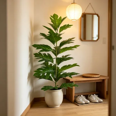 120cm Artificial Breadfruit Tree Faux Artocarpus Altilis Artificial Plant for Indoor Decoration