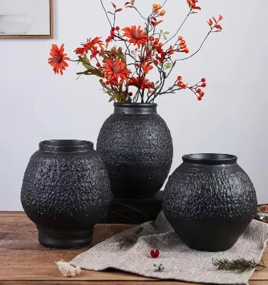 Bubble design black ceramci vase wabi sabi flower arrangement vase