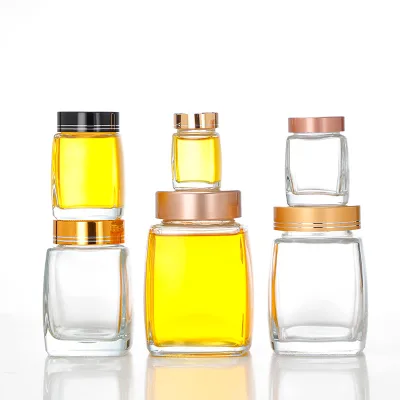 large-mouth square glass honey jars high-end square glass airtight jars jam jars pickle jars pear syrup dispensing bottles