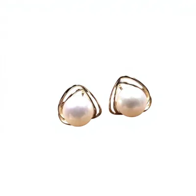Ehao Jewelry 18k Gold Pearl Stud Earrings Triangle Women's Simple All-match Authentic Jewelry Rose Gold