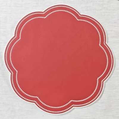 Embroidered Scalloped Edge Vinyl Table Palcemat Embroidered Edge Lychee Pattern Faux Leather Palcemat
