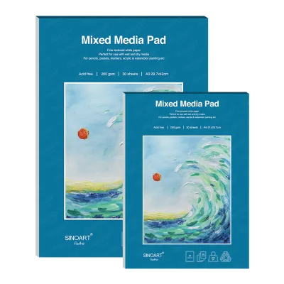 SINOART Customized Mixed Media Paper Pad 200gsm Glue Bound Watercolor Paper Pad Draw Paper Artist Pad ForMixed Media Sketch Book