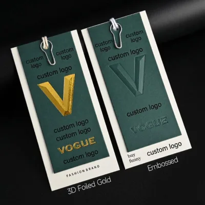 Swing Tag Label Custom Printed Cardboard 50x85mm Satin Ribbon Custom Logo Personalized for Garment Dress Brand OEM Factory