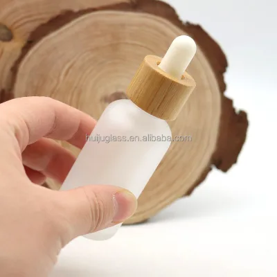 Transparent 30ml 50ML Sample Bottle Frosted Bamboo Wood Ring Essential Oil Glass Container Dropper Bottle Screw Cap