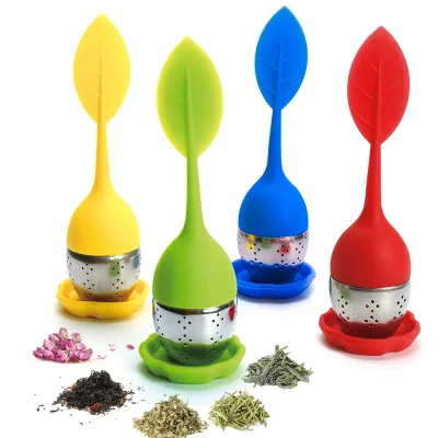 ADY Tea Infuser Leaf Strainer Handle with Steel Ball Silicone Leaf Lid, Green