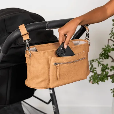 Multifunctional PU Mommy Bag Large Diaper Storage Hanging with Stroller Straps & Insulated Pockets, Waterproof