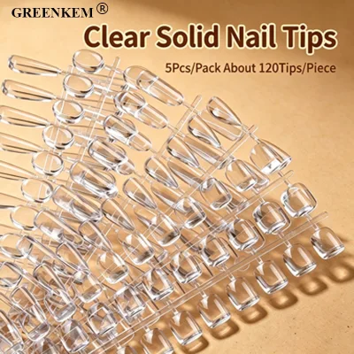 120Pcs Solid Transparent Color Oval Flat Bottom Full Stick Gel Polish Salon Color Display Swatch Nail Tips