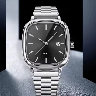 One Watch with Two Styles: Retro Silver square and Gold Brick commuter Quartz Watch