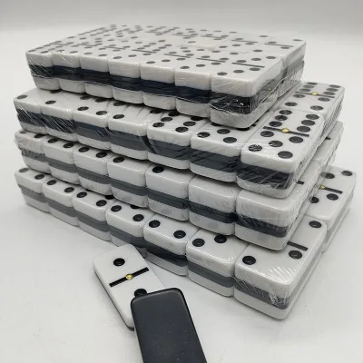 Set of 28 Domino Tiles Black and White Melamine Chips for Table Games