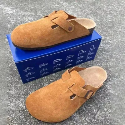 Germany High Quality Light Weight Breathable Summer Winter Outdoor Indoor Closed Toe Soft Flat Real Leather Suede Cork