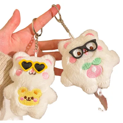 9cm Trendy Handsome Rabbit Plush Pendant Soft Fluffy Bunny Keyring Bag Charm Aesthetic Backpack Ornament for Teens Boys Girls