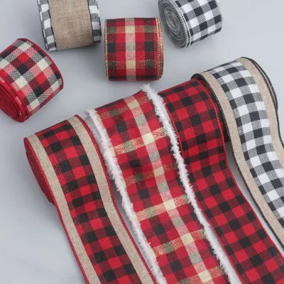 High Quality Classic 6.3cm Buffalo Plaid Burlap Wired Ribbon for Christmas Gift Wrapping 5 Yards/Roll