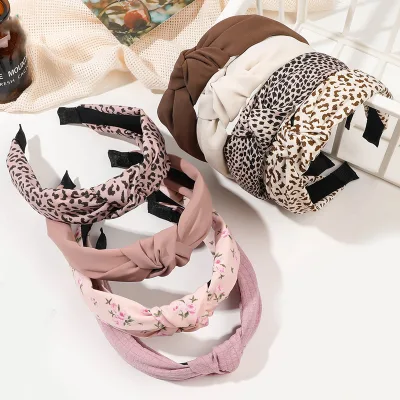 High Quality Leopard Print Knotted Headband Summer Leopard Grain Knot Wide Hairband Vintage Solid Color Women Hair Accessories
