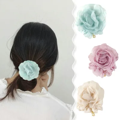 Cute Artificial Flower Hair Scrunchies Big Size Chiffon Elastic Hair Band Organza Women's Girls Hair Accessories