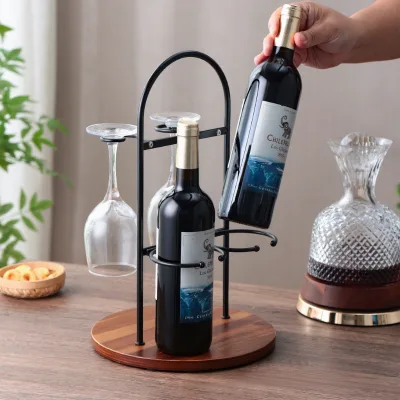Luxury Durable Retro Light Vintage Iron Wine Rack Home Display Stemware Holder Hanging Suspended 2 Bottles 2 Glasses Cabinet