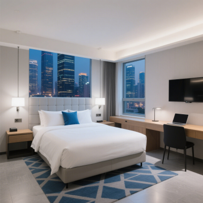 Modern Melamine Bedroom Suite Full Set for Standard Room for Hotel Chain Apartment Youth Hostel Villa Guest Room Painted Table