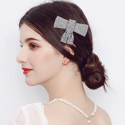 Rhinestone Bow Hair Clip for Bride Wedding Party Full Diamond Hair Accessories Bridal Headdress