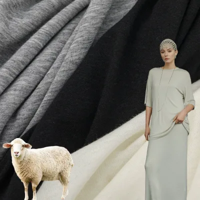 Merino Wool and Tencel Blend 1x1 Rib Knit Fabric with Spandex, Suitable for Base Layers and Double-Faced Garments